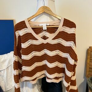 Altar'd State Chevron Knit Sweater in Cream and Brown